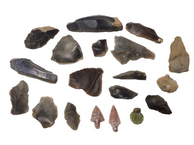 Lot 774 - English leaf shaped worked flint, various other flint tools