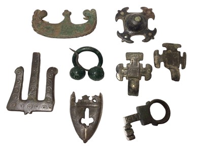 Lot 778 - Two bronze girdle sword hangers, together with Celtic and later jewellery
