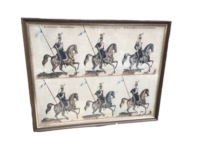 Lot 110 - Antique engraving of Russian lancers, framed, 46cm x 36.5cm