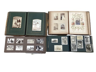Lot 1482 - Box of photograph albums, Victorian and later containing cabinet cards and carte de visites, 1920's