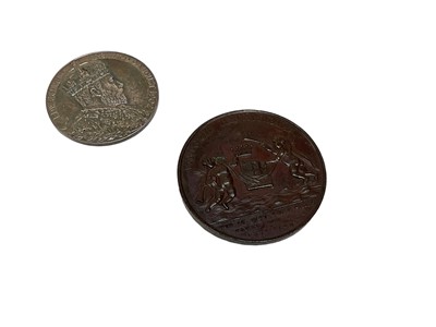 Lot 713 - Earl St Vincent bronze medal / medallion commemorating John Jenuis 1735-1823 and the Battle of St Vincent 1797 'Valour Rewarded' Feb 14th four ships taken off Cape St Vincent