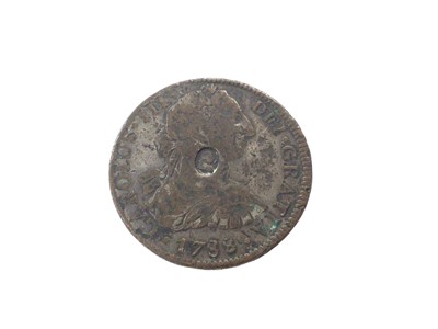 Lot 468 - G.B. - A contemporary copy of George III Bank Pillar Dollar 1788 Mo, oval countermarked with George III portrait (N.B. Silvered with copper core) VG-F (1 coin)
