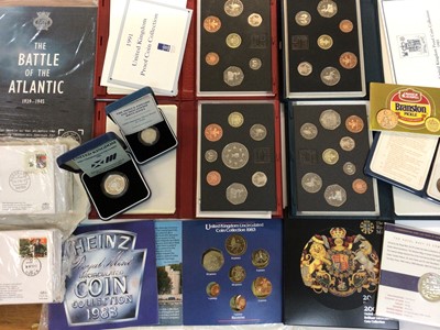 Lot 432 - G.B. - Mixed Royal Mint cased proof sets to include 1985 (N.B. Blue, cased), 1991 (N.B. Red, cased), 1992 (N.B. Blue, cased) with scarce 'Presidency of the Council of European Community Ministers 5...