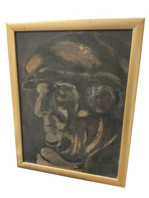 Lot 244 - Attributed to Colin Moss (1914-2005) oil on canvas, head of a workman, laid down onto board, 39 x 29cm, frame