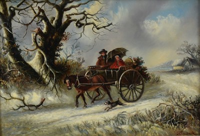 Lot 1223 - John Sheppard (act. 1879-1899) oil on canvas - 'Bringing Home the Holly', signed, 31cm x 45.5cm, in gilt frame