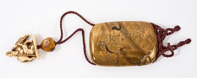 Lot 855 - Fine gold lacquer and Shibayama-inlaid three-case inro by Shokasai Tokujo