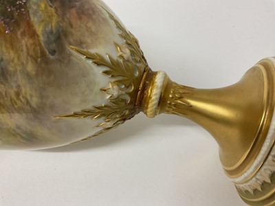 Lot 86 - Large pair of Royal Worcester vases, decorated with cattle by James Stinton