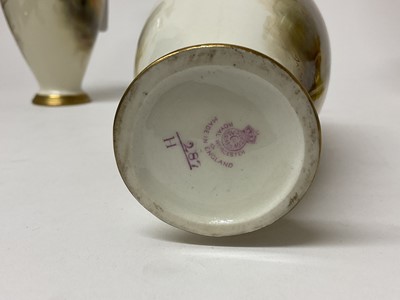 Lot 87 - Pair of Royal Worcester vases decorated with pheasants by James Stinton