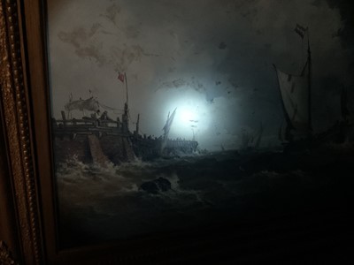 Lot 1217 - John Moore of Ipswich (1820-1902) oil on canvas - Shipping off a Pier, signed, 46cm x 66.5cm, in gilt frame
