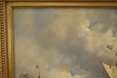 Lot 1217 - John Moore of Ipswich (1820-1902) oil on canvas - Shipping off a Pier, signed, 46cm x 66.5cm, in gilt frame