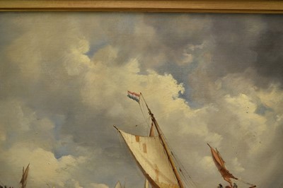 Lot 1217 - John Moore of Ipswich (1820-1902) oil on canvas - Shipping off a Pier, signed, 46cm x 66.5cm, in gilt frame