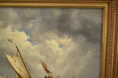 Lot 1217 - John Moore of Ipswich (1820-1902) oil on canvas - Shipping off a Pier, signed, 46cm x 66.5cm, in gilt frame