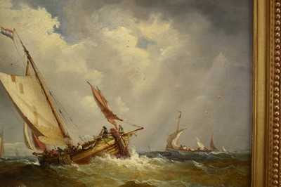Lot 1217 - John Moore of Ipswich (1820-1902) oil on canvas - Shipping off a Pier, signed, 46cm x 66.5cm, in gilt frame