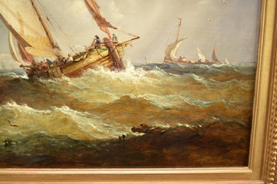 Lot 1217 - John Moore of Ipswich (1820-1902) oil on canvas - Shipping off a Pier, signed, 46cm x 66.5cm, in gilt frame