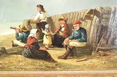 Lot 1210 - Thomas Smythe (1825-1906) oil on canvas - Family Group on a Beach, signed, 36cm x 53.5cm, in gilt frame