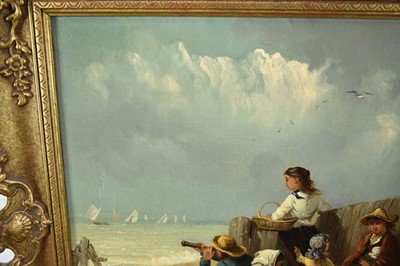 Lot 1210 - Thomas Smythe (1825-1906) oil on canvas - Family Group on a Beach, signed, 36cm x 53.5cm, in gilt frame