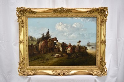 Lot 1209 - Edward Smythe (1810-1899) oil on canvas - Fisherfolk Beside the Sea, signed, 41cm x 56cm, in gilt frame