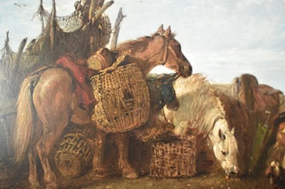 Lot 1209 - Edward Smythe (1810-1899) oil on canvas - Fisherfolk Beside the Sea, signed, 41cm x 56cm, in gilt frame