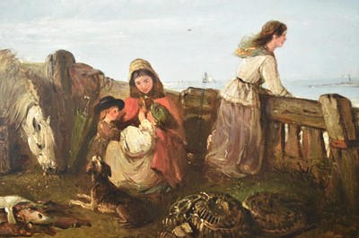 Lot 1209 - Edward Smythe (1810-1899) oil on canvas - Fisherfolk Beside the Sea, signed, 41cm x 56cm, in gilt frame
