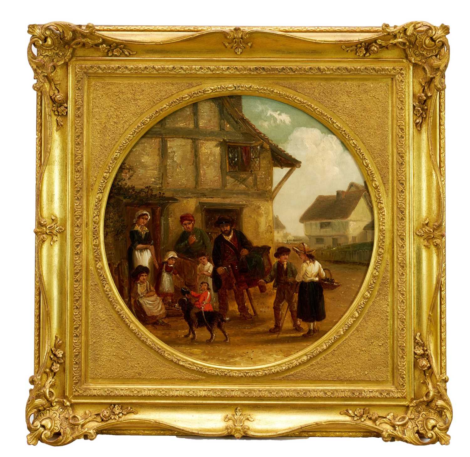 Lot 1128 - Thomas Smythe (1825-1906) pair of oils on canvas laid on panel - The Monkey Entertainer and The Punch & Judy Show, 38cm tondo, in gilt frames