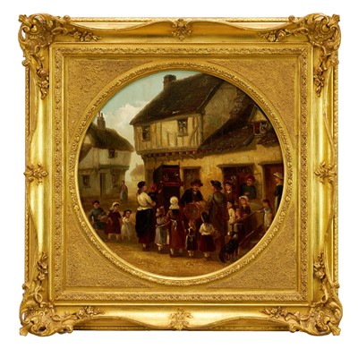 Lot 1128 - Thomas Smythe (1825-1906) pair of oils on canvas laid on panel - The Monkey Entertainer and The Punch & Judy Show, 38cm tondo, in gilt frames