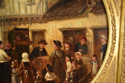 Lot 1128 - Thomas Smythe (1825-1906) pair of oils on canvas laid on panel - The Monkey Entertainer and The Punch & Judy Show, 38cm tondo, in gilt frames