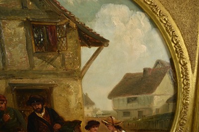 Lot 1128 - Thomas Smythe (1825-1906) pair of oils on canvas laid on panel - The Monkey Entertainer and The Punch & Judy Show, 38cm tondo, in gilt frames