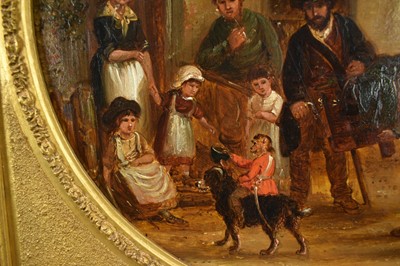 Lot 1128 - Thomas Smythe (1825-1906) pair of oils on canvas laid on panel - The Monkey Entertainer and The Punch & Judy Show, 38cm tondo, in gilt frames