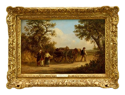 Lot 1214 - Thomas Smythe (1825-1906) oil on panel - Family Group and a wagon in a lane, signed, 25cm x 38cm, in gilt frame