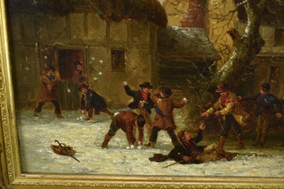 Lot 1213 - Thomas Smythe (1825-1906) oil on panel - The Snowball Fight, apparently unsigned, 30cm x 54.5cm, in gilt frame