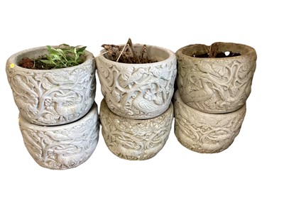 Lot 1495 - Six concrete garden planters, 23cm high