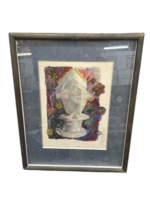 Lot 742 - Contemporary School, mixed media seated figure and two other framed pictures