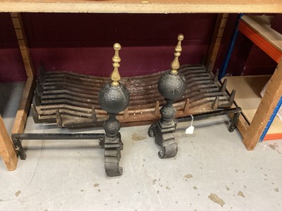 Lot 1511 - Pair of iron and brass fire dogs, together with a fire grate