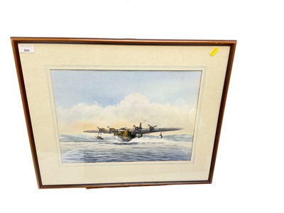Lot 808 - Aviation watercolour of a Sunderland flying boat, mounted in glazed frame, 43.5 x 32cm