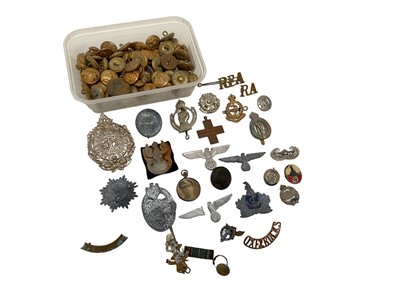 Lot 804 - Second World War Polish Wartime economy issue plastic cap badge, group of Nazi badges and other military buttons and badges (two tubs).