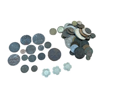 Lot 497 - World - Mixed coins to include Sweden 18th-19th century AE issues, transport tokens & other issues (Qty)