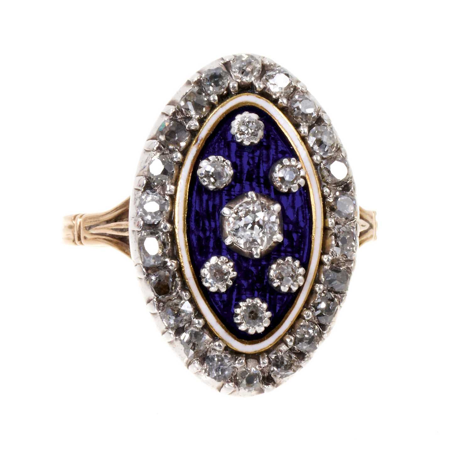Lot 459 - George III diamond and enamel navette form ring