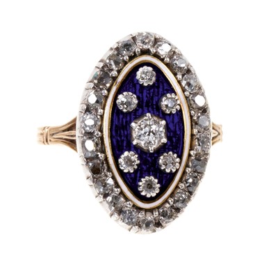 Lot 459 - George III diamond and enamel navette form ring