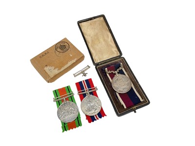 Lot 783 - George VI RAF Long Service and Good Conduct medal named to 359003 SGT. L. S. Miles. R.A.F., together with a Second World War pair comprising Defence and War medals with box of issue.