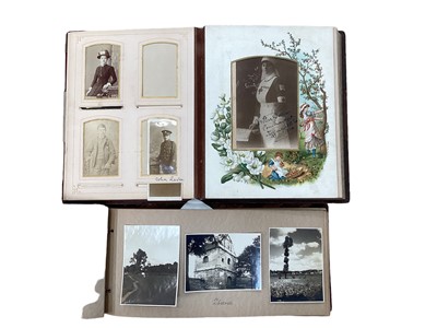 Lot 1467 - Box of mixed ephemera including album containing cabinet cards and carte de visites, photographs, newspapers, maps etc.