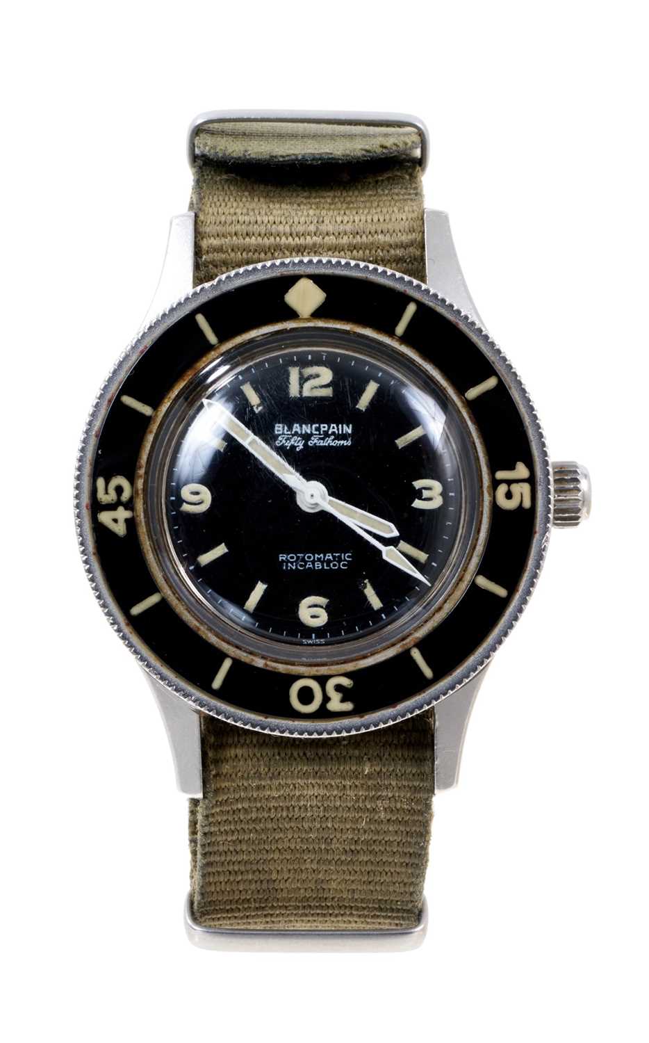 Lot 625 - Rare 1950s Blancpain Fifty Fathoms wristwatch with paperwork