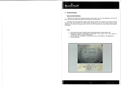 Lot 625 - Rare 1950s Blancpain Fifty Fathoms wristwatch with paperwork