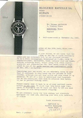 Lot 625 - Rare 1950s Blancpain Fifty Fathoms wristwatch with paperwork