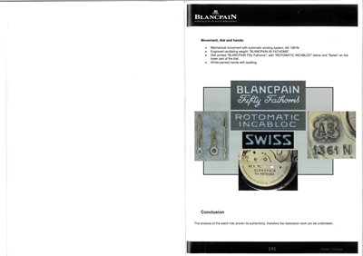 Lot 625 - Rare 1950s Blancpain Fifty Fathoms wristwatch with paperwork