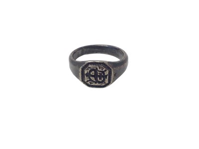 Lot 861 - Medieval silver seal ring with St monogram