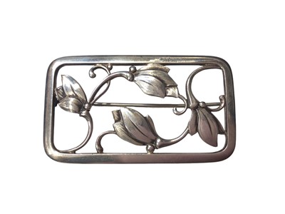 Lot 53 - Georg Jensen Danish sterling silver rectangular open work floral brooch, numbered 295