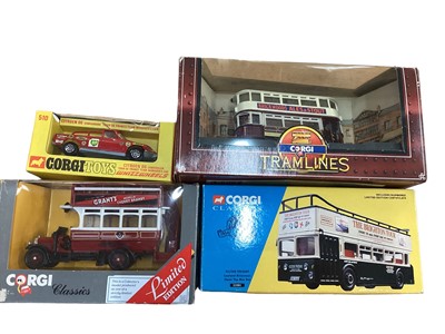 Lot 1911 - Corgi diecast Commercials Buses & Tram, plus Whizzwheels Citroen DS No.510, all boxed (8)