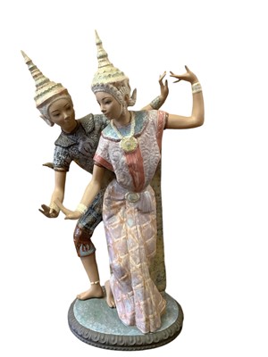 Lot 1150 - Impressive Lladro figure group of Thai dancers, 52cm high