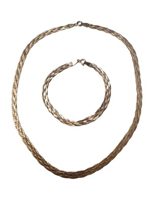 Lot 75 - 9ct three colour gold woven necklace and matching bracelet (2)