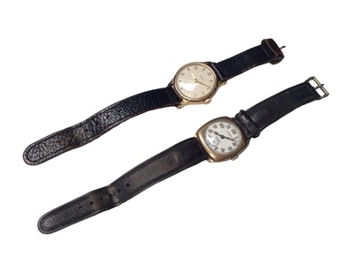 Lot 78 - 1930s 9ct gold cased W. Benson Longines wristwatch on leather strap, together with a gold plated Ingersoll wristwatch (2)